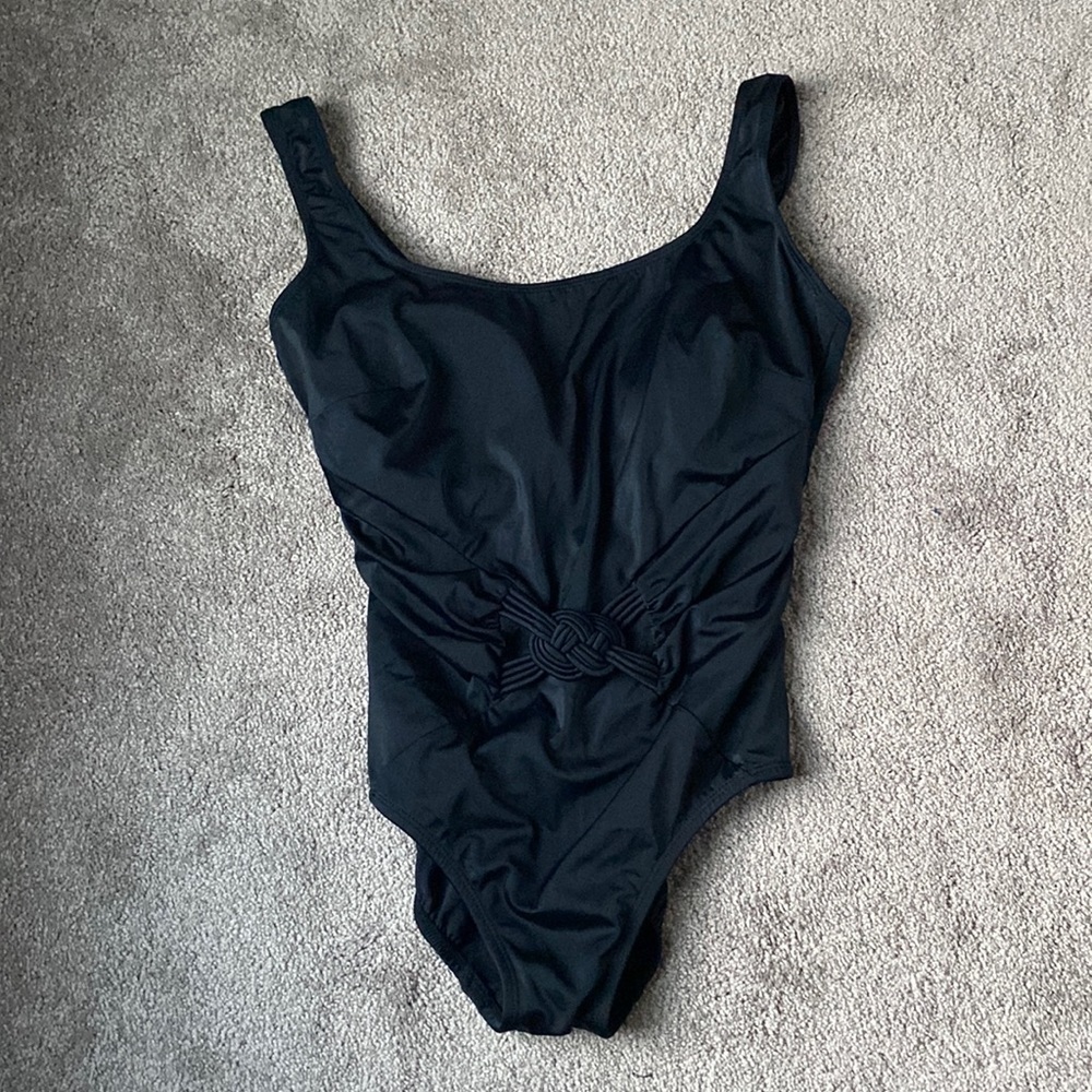 Longitude One Piece Swimsuit Black SIZE 12 Tummy Control Ruched Classic